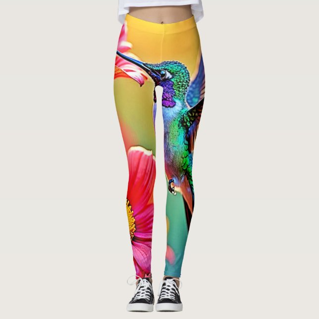 Vibrant Hummingbird at Sunset Design Leggings (Front)