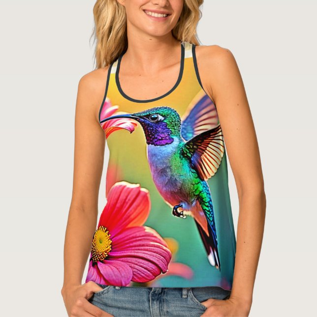Vibrant Hummingbird at Sunset Design Tank Top (Front)