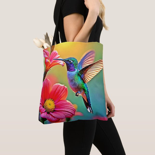 Vibrant Hummingbird at Sunset Design Tote Bag (Close Up)