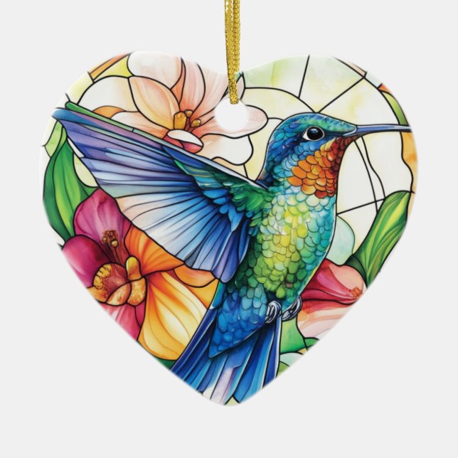 Vibrant Hummingbird Stained Ceramic Ornament (Front)