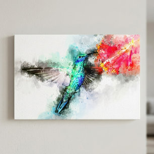Vibrant Hummingbird Watercolor Floral Art Print