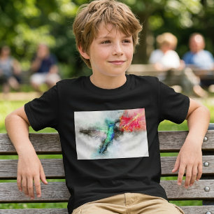 Vibrant Hummingbird Watercolor Floral Art Print T-Shirt