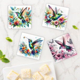 Vibrant Hummingbirds Acrylic Coaster Set
