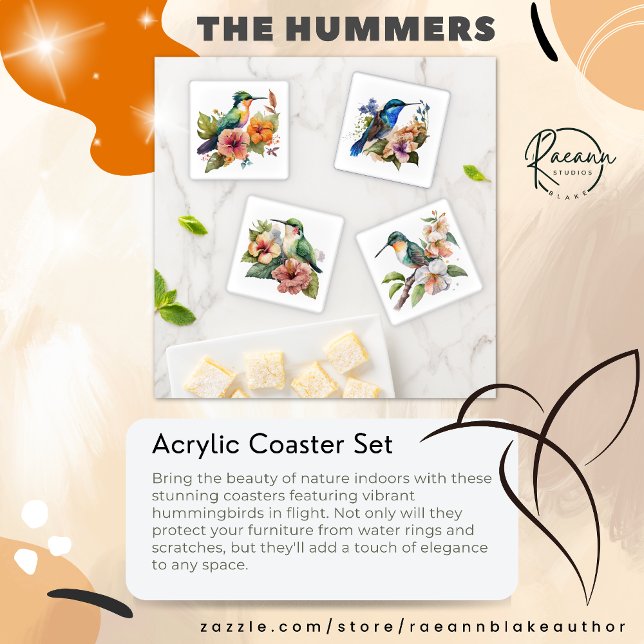 Vibrant Hummingbirds Acrylic Coaster Set (Creator Uploaded)