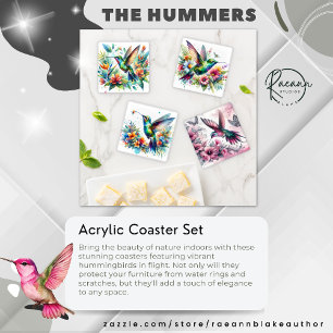Vibrant Hummingbirds Acrylic Coaster Set