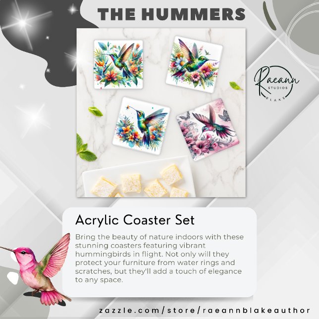 Vibrant Hummingbirds Acrylic Coaster Set (Creator Uploaded)