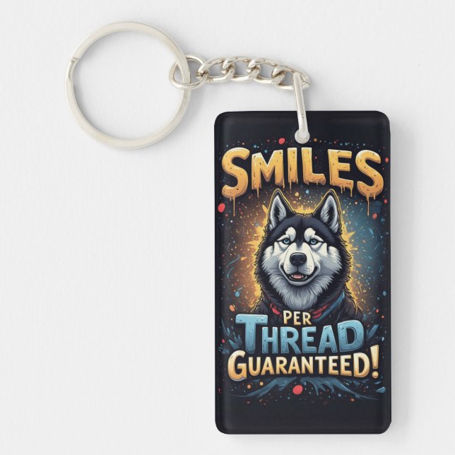 Vibrant Husky With Bold Typography Keychain (Front)