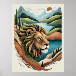 Vibrant Hybrid Lion Illustration Wildlife Poster