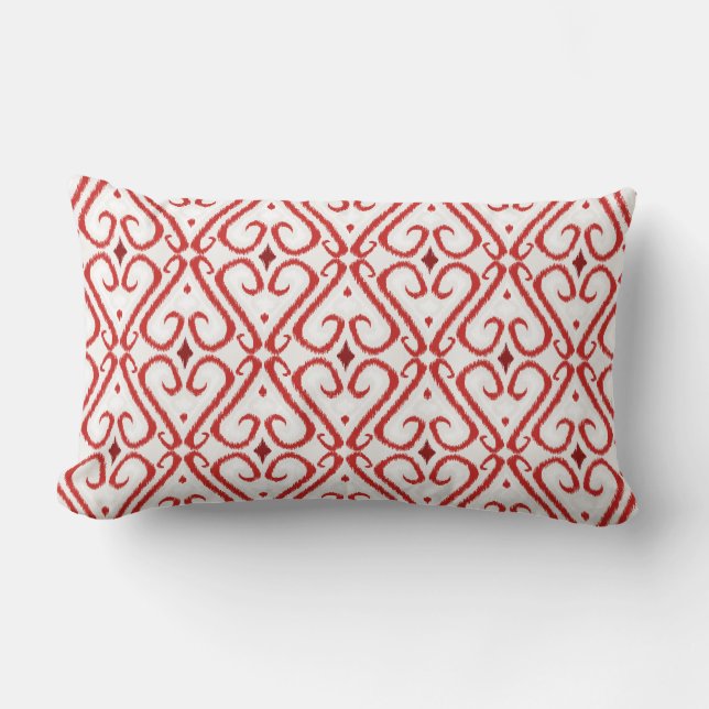 Vibrant ikat pattern in red and gold lumbar pillow (Front)