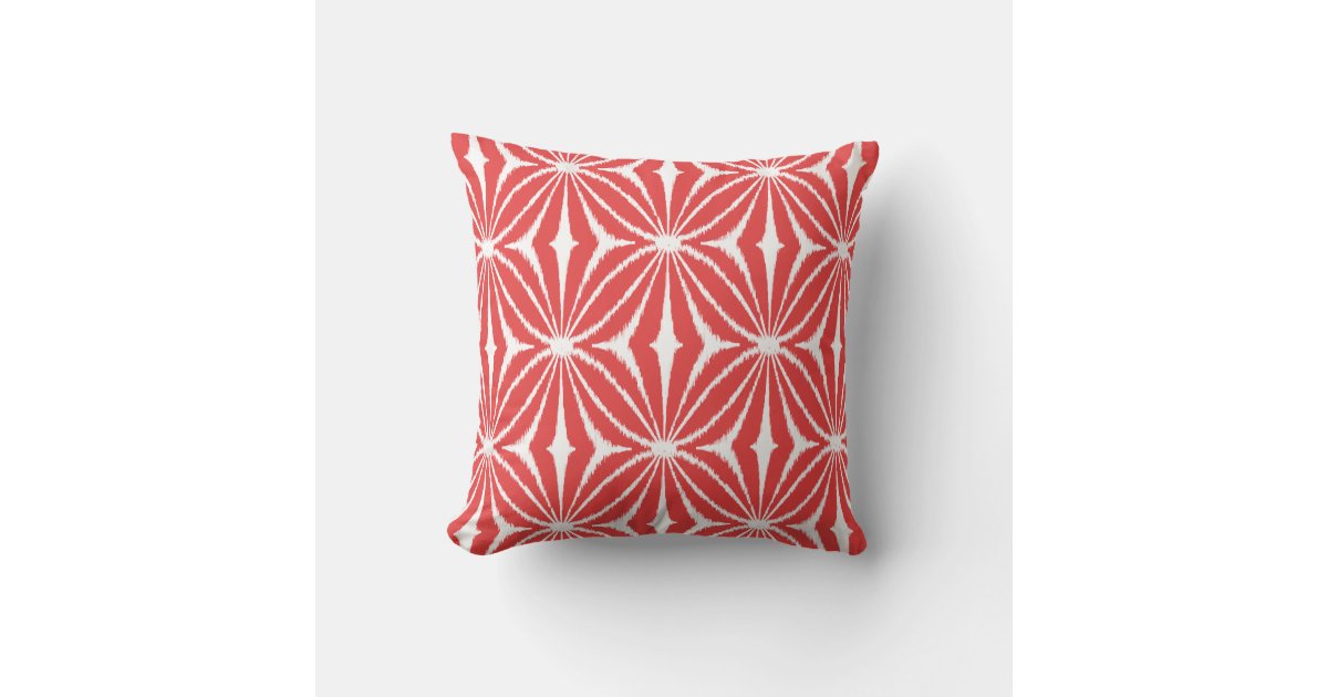 Vibrant ikat pattern in red and turquoise throw pillow Zazzle