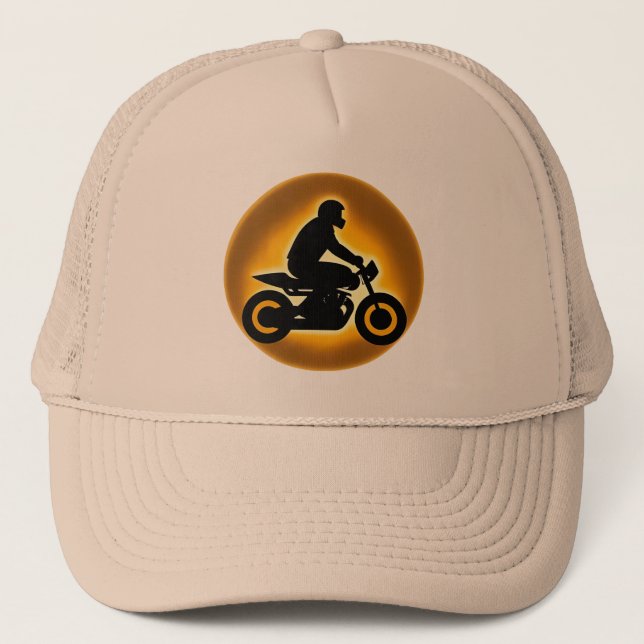 Vibrant Illustration of a Motorcyclist Riding Trucker Hat (Front)