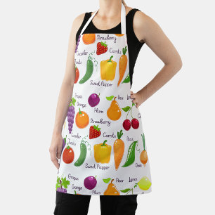 Vibrant Illustrations of Fruits and Vegetables Apron