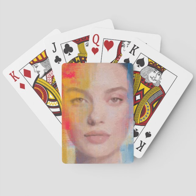 Vibrant Impasto Abstract Portrait Poker Cards (Back)