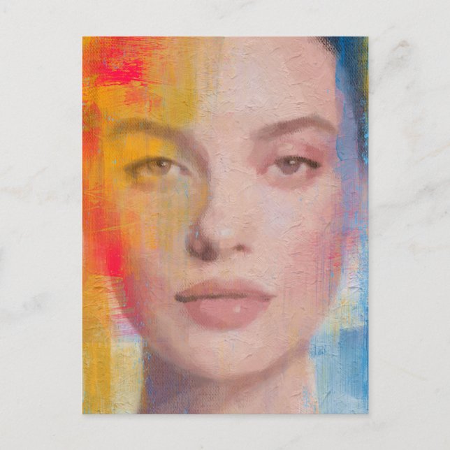 Vibrant Impasto Abstract Portrait Postcard (Front)