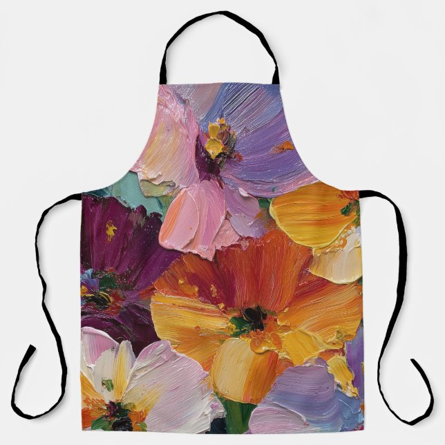 Vibrant Impasto Floral Painting Apron (Front)