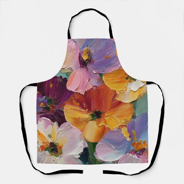 Vibrant Impasto Floral Painting Apron (Front)