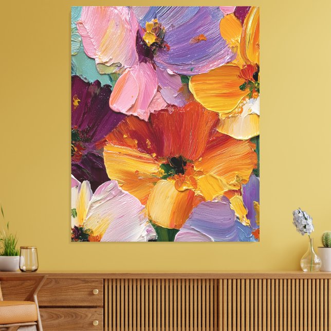 Vibrant Impasto Floral Painting Canvas Print (Insitu(LivingRoom))