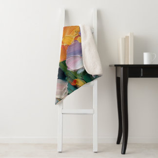 Vibrant Impasto Floral Painting Cozy Sherpa Throw 