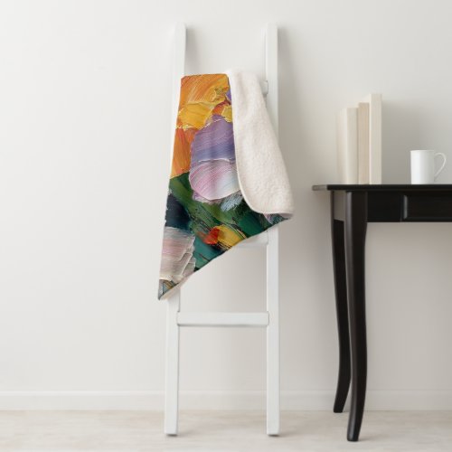 Vibrant Impasto Floral Painting Cozy Sherpa Throw