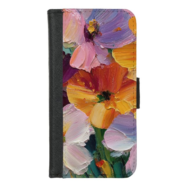 Vibrant Impasto Floral Painting iPhone Wallet Case (Front)