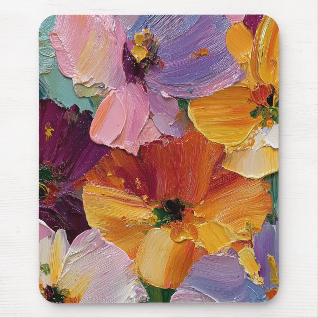 Vibrant Impasto Floral Painting Mouse Pad (Front)