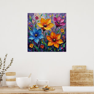 Vibrant Impasto Wildflowers Poster