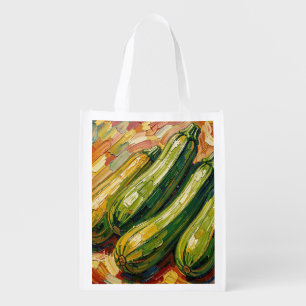 Vibrant Impasto Zucchini Painting Grocery Bag