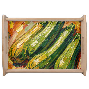Vibrant Impasto Zucchini Painting Serving Tray