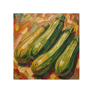 Vibrant Impasto Zucchini Painting Wood Wall Art