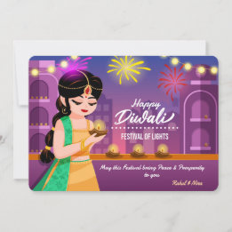 Vibrant Indian Girl Happy Diwali Festival of Light Holiday Card