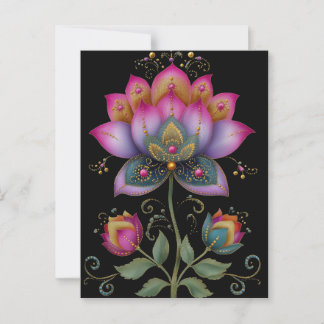 Vibrant Indian Mehndi Lotus Flower Pink Blue Gold  Postcard