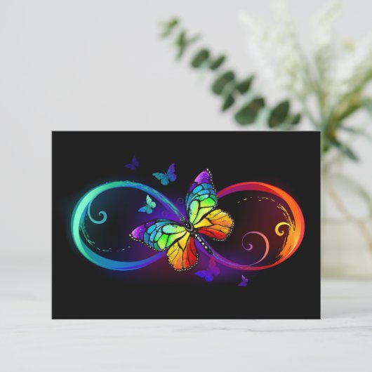 Vibrant infinity with rainbow butterfly on black (Standing Front)