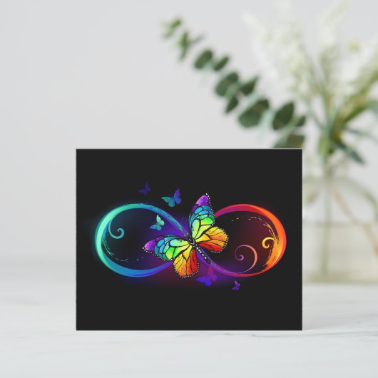 Vibrant infinity with rainbow butterfly on black (Standing Front)