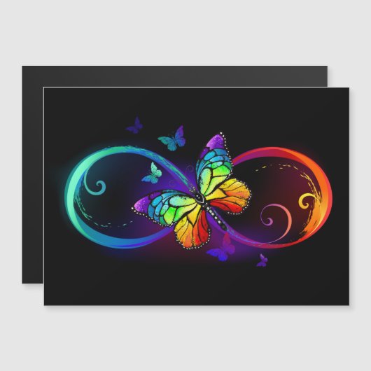 Vibrant infinity with rainbow butterfly on black (Front/Back)