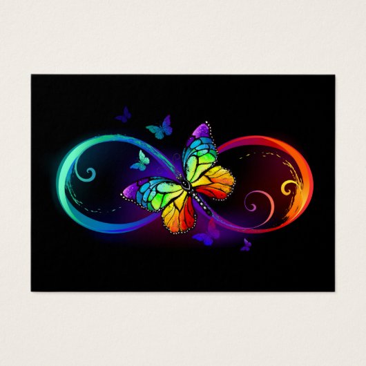 Vibrant infinity with rainbow butterfly on black  (Front)