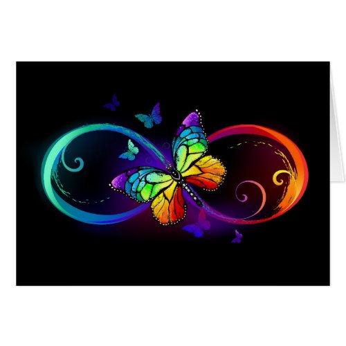 Vibrant infinity with rainbow butterfly on black