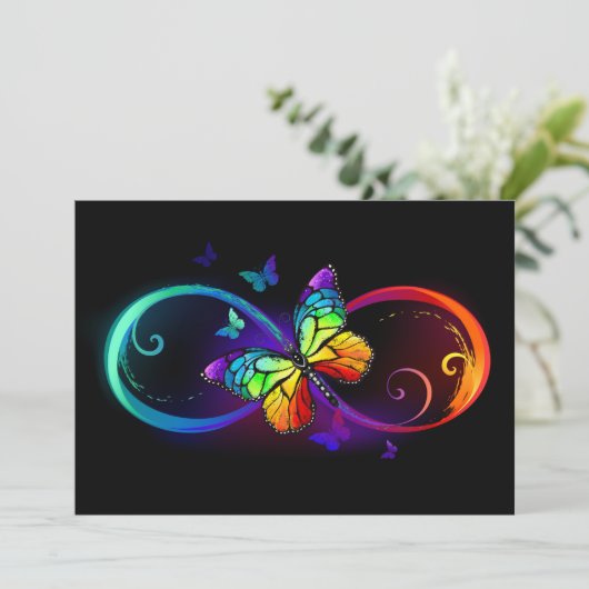 Vibrant infinity with rainbow butterfly on black (Standing Front)