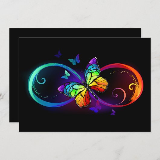 Vibrant infinity with rainbow butterfly on black (Front/Back)