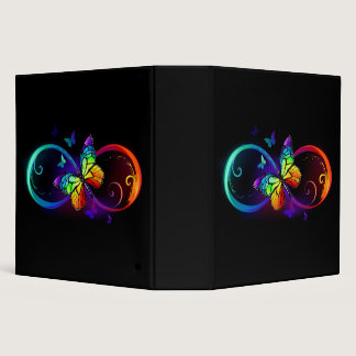 Vibrant infinity with rainbow butterfly on black 3 ring binder