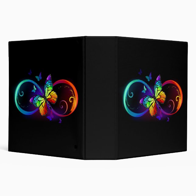 Vibrant infinity with rainbow butterfly on black 3 ring binder (Background)