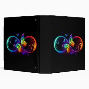 Vibrant infinity with rainbow butterfly on black 3 ring binder