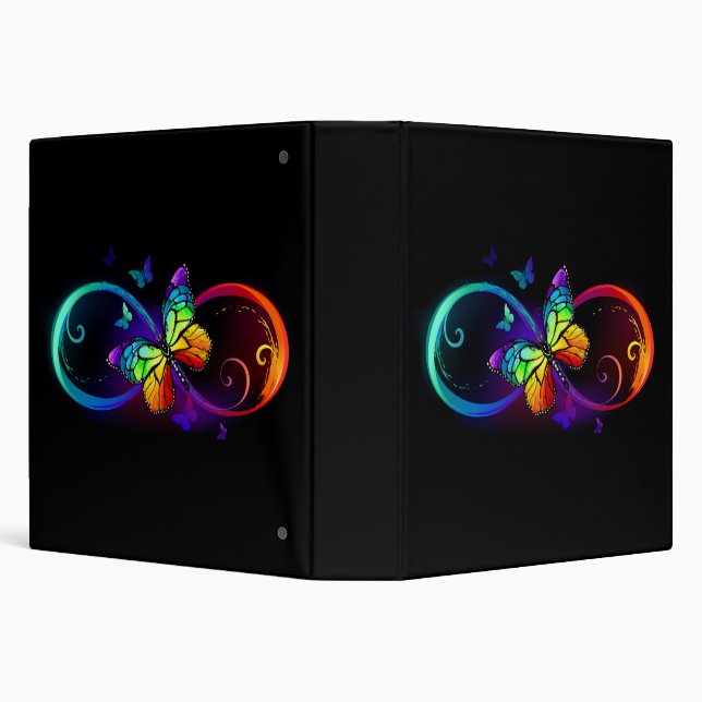 Vibrant infinity with rainbow butterfly on black 3 ring binder (Background)