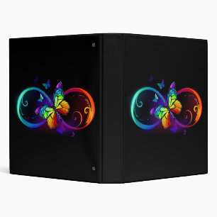 Vibrant infinity with rainbow butterfly on black 3 ring binder
