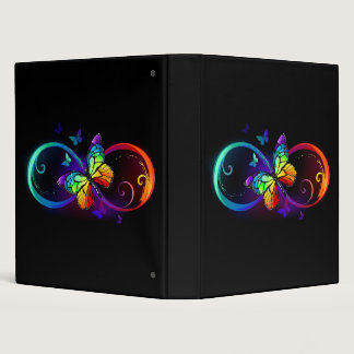 Vibrant infinity with rainbow butterfly on black 3 ring binder
