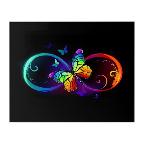 Vibrant infinity with rainbow butterfly on black acrylic print