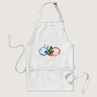 Vibrant infinity with rainbow butterfly on black  adult apron