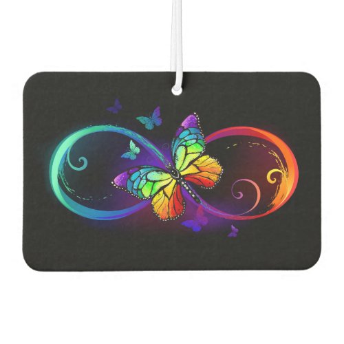 Vibrant infinity with rainbow butterfly on black air freshener