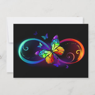 Vibrant infinity with rainbow butterfly on black announcement