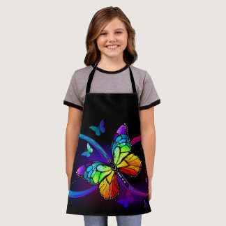 Vibrant infinity with rainbow butterfly on black apron