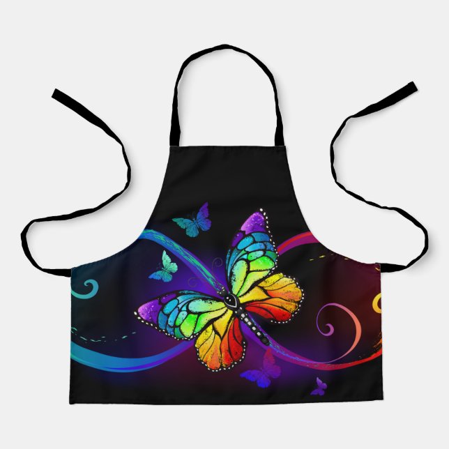 Vibrant infinity with rainbow butterfly on black apron (Front)